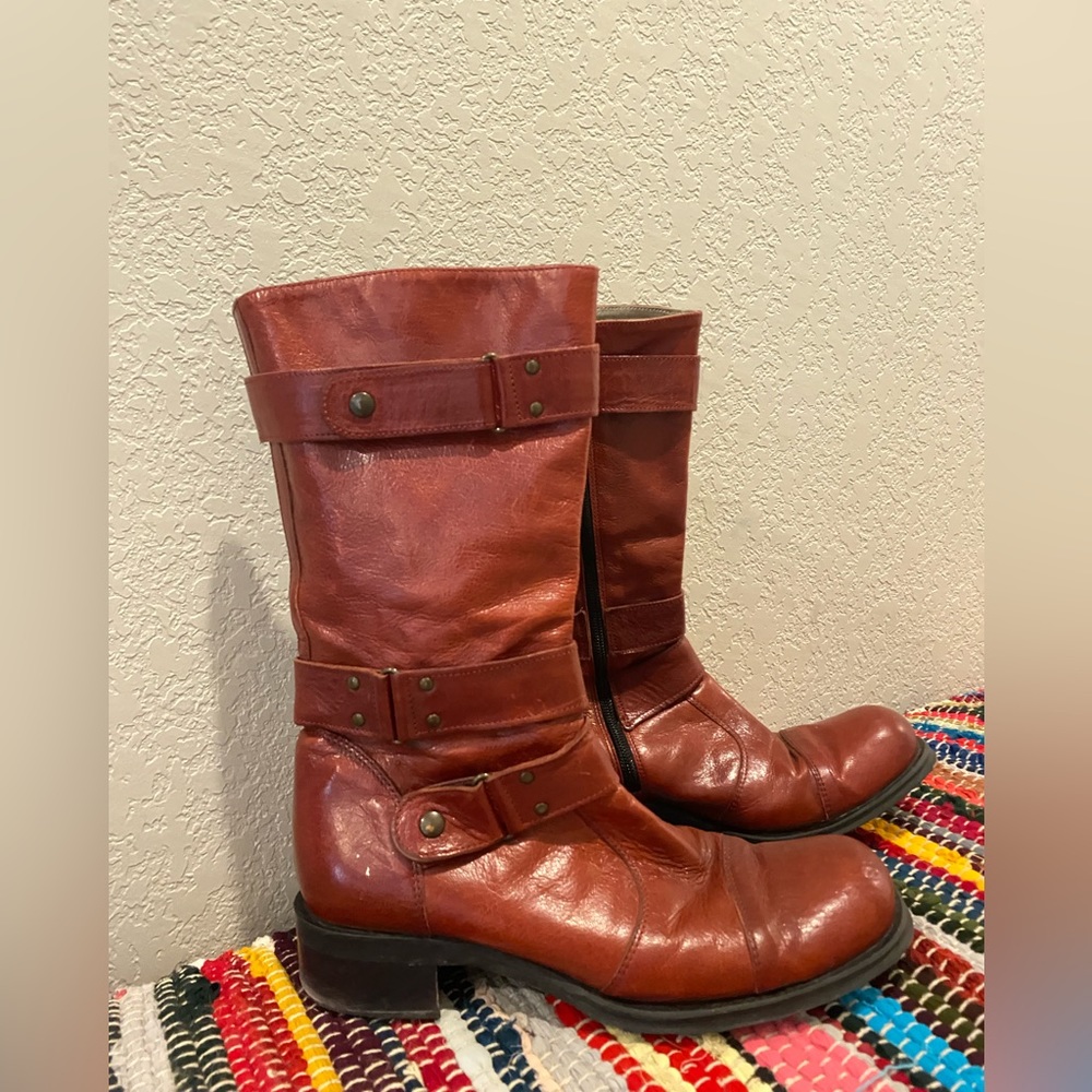 Red leather boots